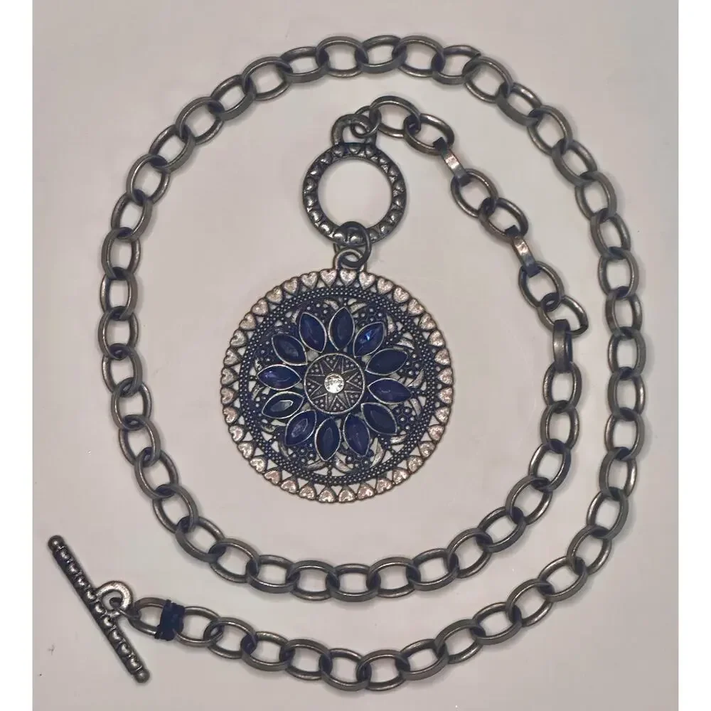 Vintage Inspired Statement Necklace With Mandala Pendant Chain Link Necklace